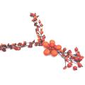 Long Necklace Coral Jewelry w/ Coral Flower Tassel