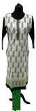 Off White Linen Block Print Kurti With Green Border and Leggings (M) Off White Linen Block Print Kurti With Green Border and Leggings (M)