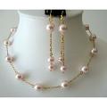 Romantic Jewelry Set Rosaline Swarovski Pearls Chain 22k Gold Plated 