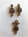 Traditional Red Kundan Diamond Motifs Pendant & Earrings Imitation Set Traditional Red Kundan Diamond Motifs Pendant & Earrings Imitation Set