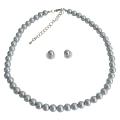 Gray Pearl Swarovski Stud Earrings Single Strand Necklace Set