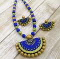 Peacock Blue & Metallic Light Green Semi Curved Terracotta Pendant Set Peacock Blue & Metallic Light Green Semi Curved Terracotta Pendant Set