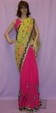 Mustard Pink Chiffon Half & Half Party Wear Saree #4006 Mustard Pink Chiffon Half & Half Party Wear Saree #4006