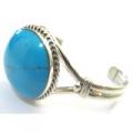 BR080 Sterling Silver Cuff Bangle Bracelet Engraved Turquoise