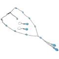 Graceful Y-Neck Aqumarine Crystals Teardrop Necklace Set 