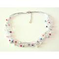 Multicolored Beads Accented In Multi Stranded Silk Thread Necklace 