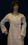 Kurti White Cotton Hand Embroidered Tunic Top Kurti (M) #023