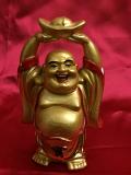 Laughing Buddha Statue - Small Gold Brass Figurine