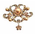 Vintage Antique Copper with Flower Dangling Antique Gold Brooch