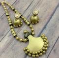 Golden Terracotta Semicurved Pattern Pendant & Jhumka