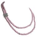 Handmade Pearl Necklace Double Strand Necklace Pink Pearls 