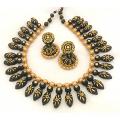 Black & Gold Grand Choker Terracotta Nnecklace with Jhumkas Black & Gold Grand Choker Terracotta Nnecklace with Jhumkas