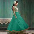 Designer Anarkali Suit in Turquoise \w Floor Length Design (Unstitched) Designer Anarkali Suit in Turquoise \w Floor Length Design (Unstitched)