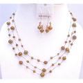 Metallic Brown Freshwater Pearls Smoked Topaz Three Stranded Jewelry - Metallic Brown Freshwater Pearls Smoked Topaz Three Stranded Jewelry -