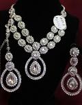 Silver Crystal Polki Set \w Necklace, Long Earrings 