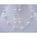 White Pearl Wedding Jewelry Swarovski Handcrafted Necklace Set 