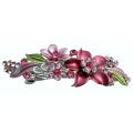 Prom Hair Barrette Pink Flower Enamel Green Leaves Crystals Hair Clip 