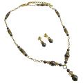 Gold 22k Plated Swarovski Brown Pearls Colorado Crystals Necklace Set 