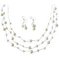 Three Stranded Silk Thread White Freshwater Pearls Crystals Jewelry 