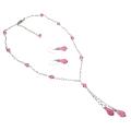 Swarovski Rose Crystals Teardrop Dangling Necklace with Earrings 