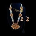 Traditional Design Pearl & Stone Work 3 Strand Mini Haram w/ Earrings
