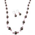 Chocolate Brown Pearls Pink Crystals Wedding Handcrafted Jewelry Set 