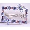 Purple Crystals Flower Butterfly Rectangular Amethyst Hair Barrette -