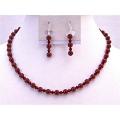 Swarovski Red Bordeaux Pearls Siam Red Wine Color Weding Jewelry Set 