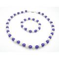 Wedding Flower Girls Purple & White Multifaceted 8mm Necklace Bracelet 