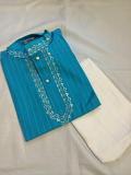Embroidered Cotton Kurta Pajama For Boys In Blue Color Embroidered Cotton Kurta Pajama For Boys In Blue Color