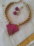 Lotus Shaped Pendant Terracotta Jewelry Set