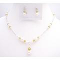 Lite Olivine Swarovski Crystals w/ White Pearls Handmade Necklace Set Lite Olivine Swarovski Crystals w/ White Pearls Handmade Necklace Set