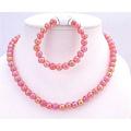 Shiny Red Beads Round Beads Stretchable Necklace & Bracelet Girls Gift 