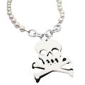Halloween Gift White Pearls Long Necklace Skull Head Pendant 30 Inches 