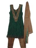Masakali Churidar Suit, Kids Green & Tan Masakali Dress