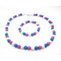 Flower Girls Return Gift BLue Pink White Beads Necklace Bracelet 