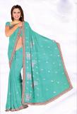 Turquoise Chiffon Embroidered Party Wear Saree #585