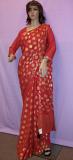 Traditional Red Gold Chiffon Designer Party Wear Saree