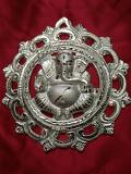Shining Silver Metal Round Ganesha Wall Hanging
