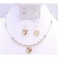 Golden Shadow Crystals Heart Pendant Bridesmaid Valentine Jewelery Set Golden Shadow Crystals Heart Pendant Bridesmaid Valentine Jewelery Set