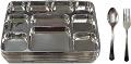 200 Disposable Plates 10 Compartment Silver Thali Plates w/ Fork & Spoon 
