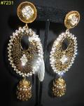 Long Traditional Golden Jhumki Mango Rhinestones Earrings Long Traditional Golden Jhumki Mango Rhinestones Earrings