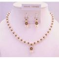 Ivory Pearls Swarovski Smoked Topaz Drop Down Bridesmaid Necklace Set 